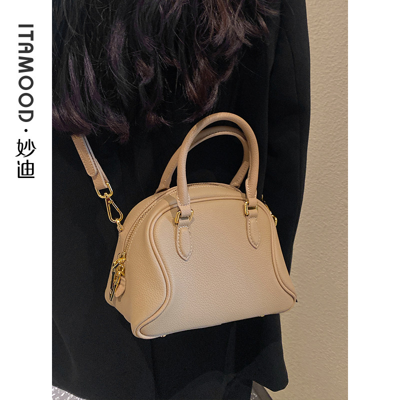 妙迪小众保龄球包头层牛皮斜挎包包 妙迪箱包女士包袋