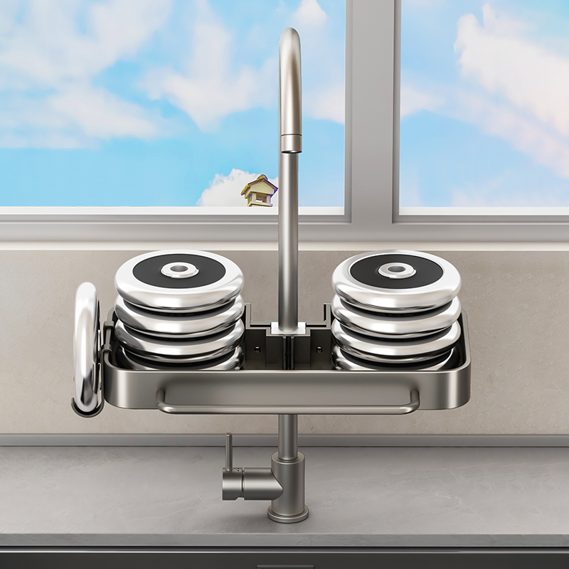 厨房水龙头置物架家用水槽洗碗槽水池挂架钢丝球架抹布沥水收纳架 - 图2