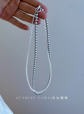 日出珊瑚  925纯银天然小米珠项链锁骨链双层叠戴仿真多麻毛衣链