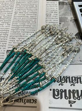 泰国清迈手工925纯银天然绿松石水晶手串女款手链链配饰小众设计