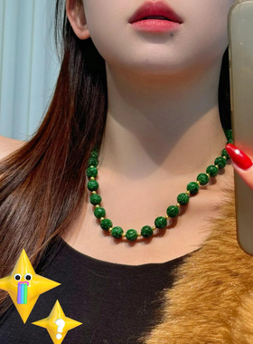 帝王绿干青翡翠回纹珠项链手工雕刻阳绿圆珠锁骨链手链新中式显白