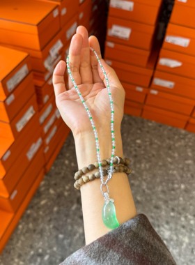 正阳绿翡翠万能链吊坠绳白冰小米珠项链女款锁骨链百搭新中式手链