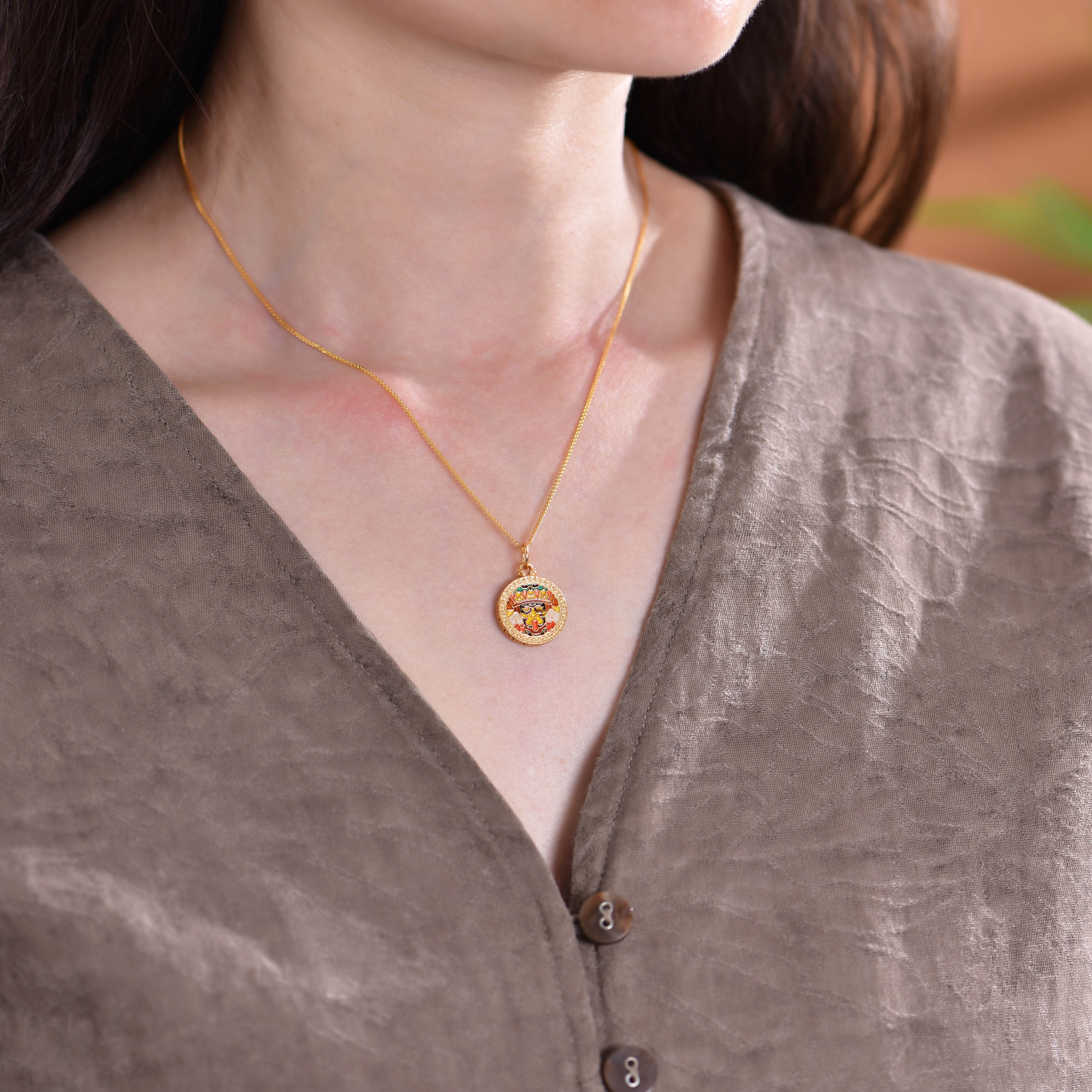 吊坠925银【扎基拉姆】珐琅彩招财项链古法金烧蓝国潮吊坠配饰 - 图2