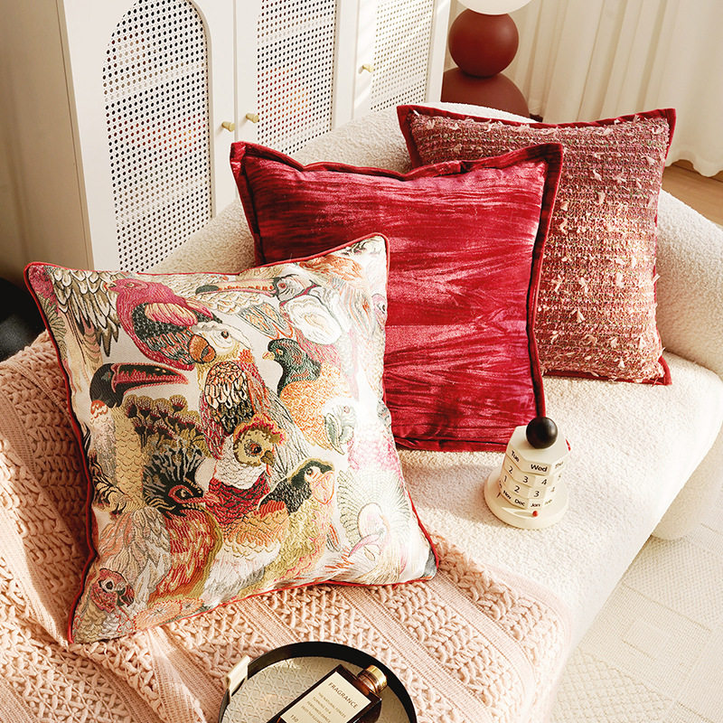 轻奢红色法式抱枕高级复古红色靠枕套靠垫沙发客厅抱枕套飘窗靠枕,淘宝优惠券,粉丝福利购,淘宝优惠卷