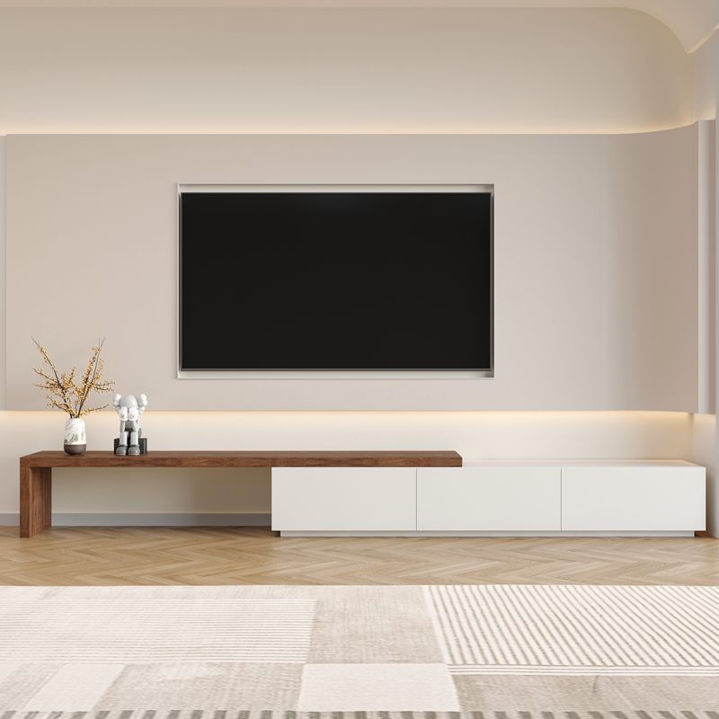 伸缩电视柜现代简约北欧小户型客厅白色烤漆落地电视机柜组合地柜