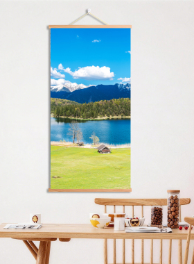 现代山水实景画湖光山色湖泊山脉山峰湖面倒影自然美景挂画装饰画