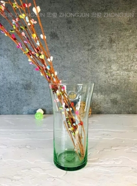 忠俊纯手工制作水晶玻璃 丹麦Holmega*rd北欧风原生料绿中号花瓶
