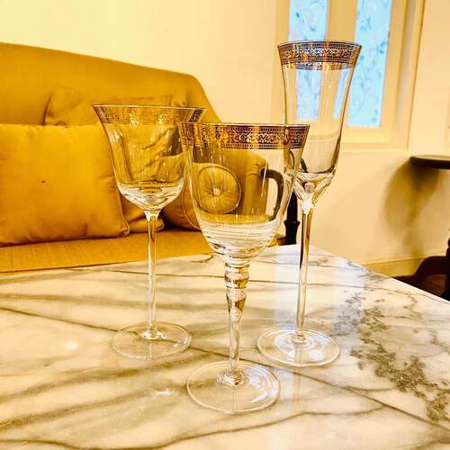 忠俊 欧式复古轻奢镂空金边纯手工红酒香槟高脚玻璃杯 - 图0