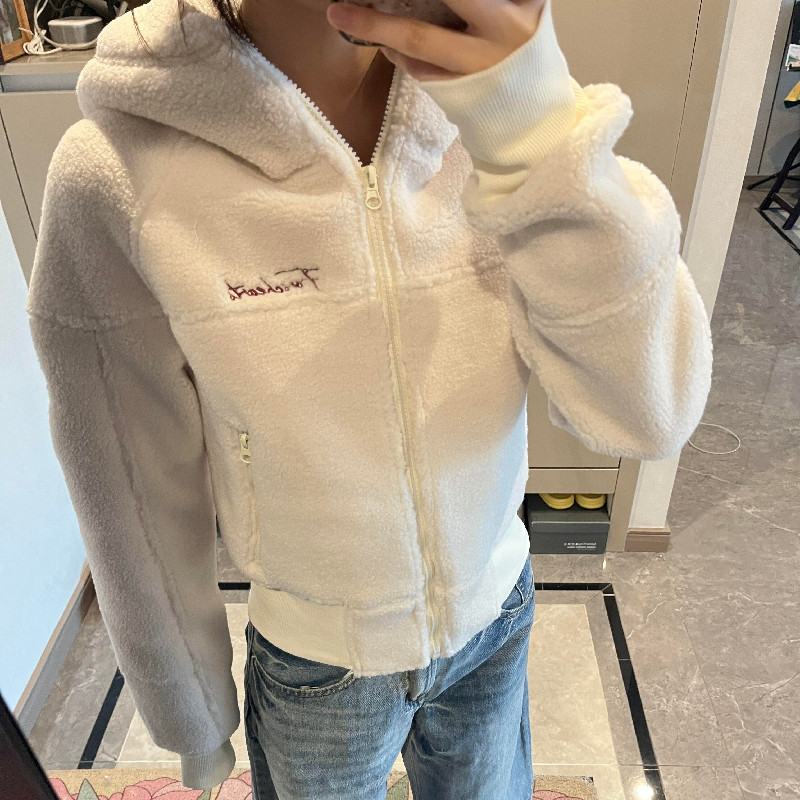 大码美式复古羊羔绒短款连帽外套女秋冬新款加厚宽松慵懒感上衣潮,淘宝优惠券,粉丝福利购,淘宝优惠卷