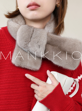 mankkio冬季进口短二水貂毛围巾