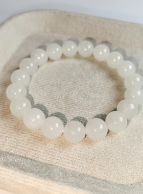 天然羊脂白玉和田玉圆珠10mm手串