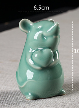 龙泉青瓷十二生肖爱心鼠年工艺品