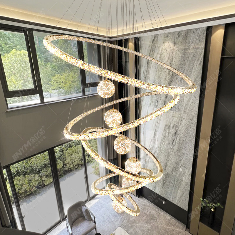 新款挑高复式楼水晶大吊灯中空客厅灯别墅大厅挑空小loft公寓轻奢_虎窝淘