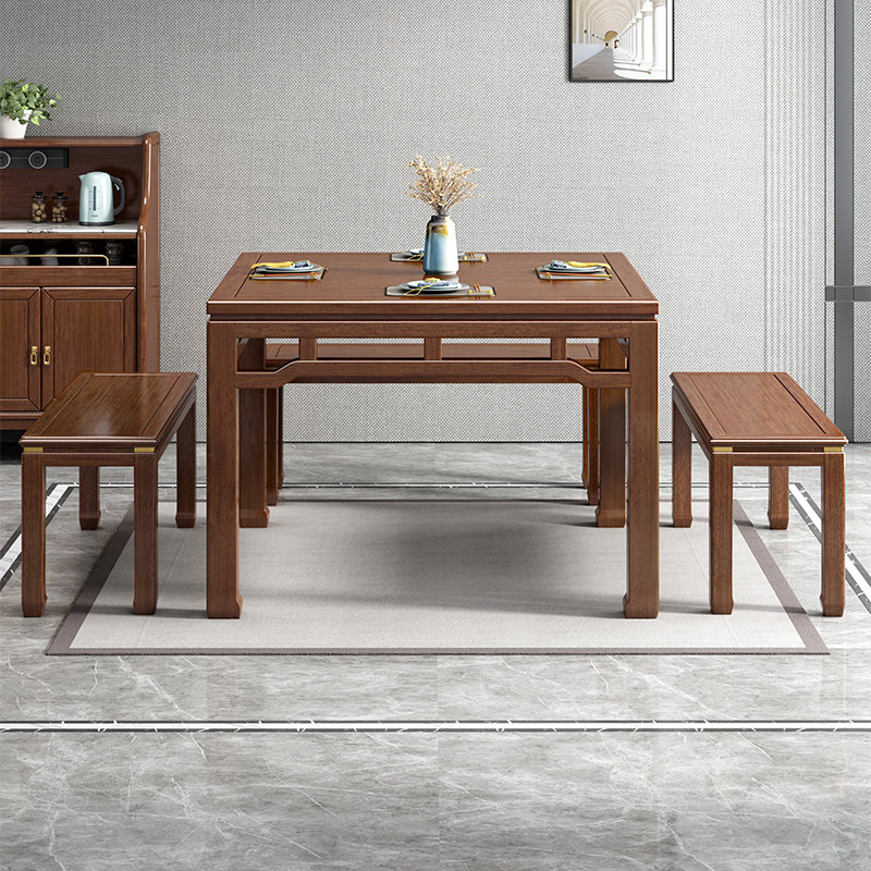 新中式实木八仙桌农村中堂正方形胡桃木岩板餐桌方桌家用吃饭桌子,淘宝优惠券,粉丝福利购,淘宝优惠卷