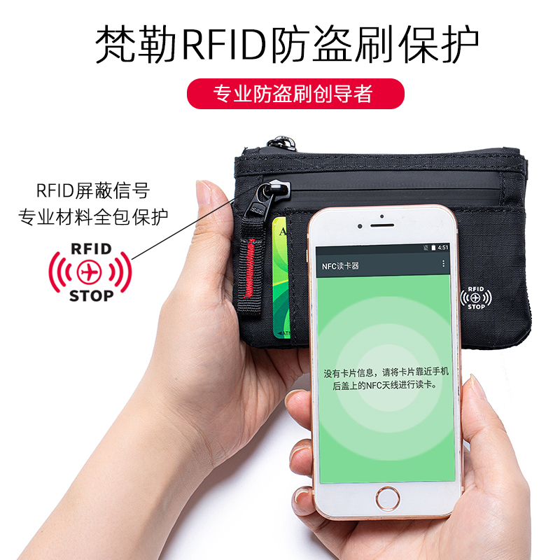 丹麦vanlemn防盗刷零钱包屏蔽RFID欧美防磁卡夹出国旅行留学卡包 - 图1