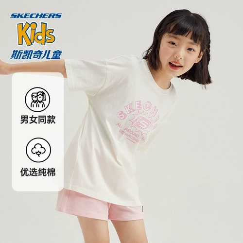 Skechers, летняя спортивная хлопковая дышащая детская футболка с коротким рукавом подходит для мужчин и женщин