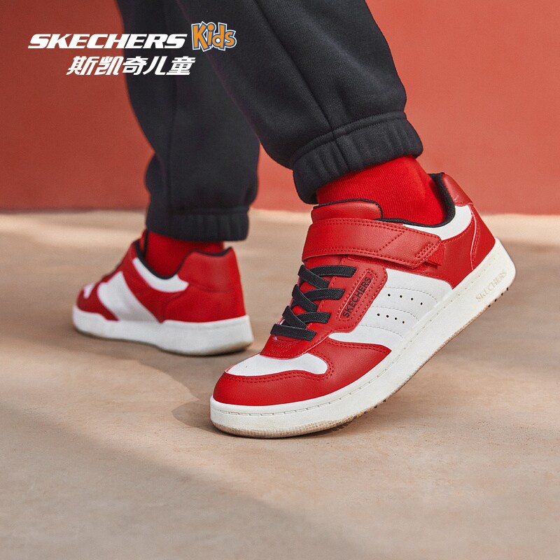 Skechers斯凯奇儿童秋冬红色低帮板鞋休闲运动鞋轻便中大童小白鞋