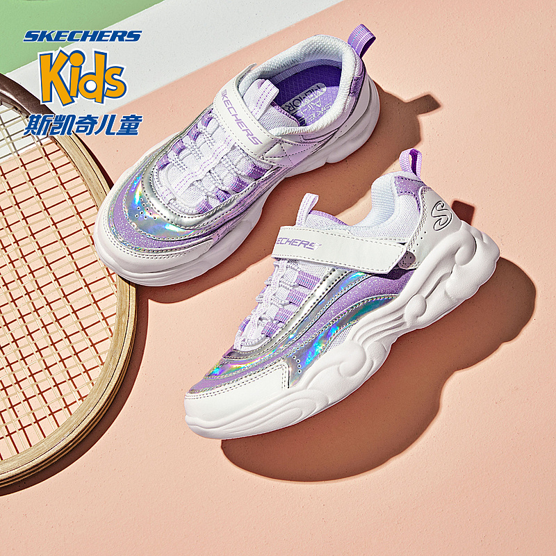 Skechers斯凯奇儿童鞋魔术贴老爹鞋女童休闲运动小白鞋春秋网面鞋