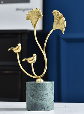 轻奢风铜银杏叶小鸟创意酒柜玄关