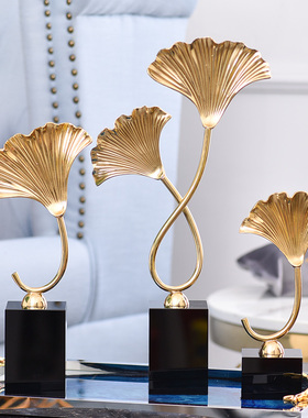 美式轻奢全铜银杏叶创意摆件样板间家居饰品电视柜书房家居送礼