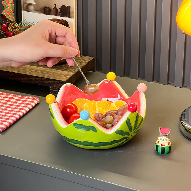 西瓜果盘高端精致高颜值客厅茶几家用带叉子零食盘装水果收纳盒子,淘宝优惠券,粉丝福利购,淘宝优惠卷