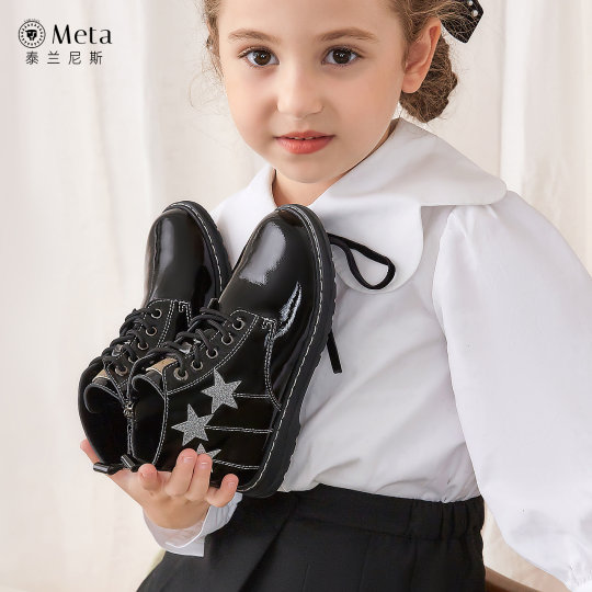 泰兰尼斯meta秋季新款女童鞋马丁靴儿童靴子短靴小童软底真皮单靴