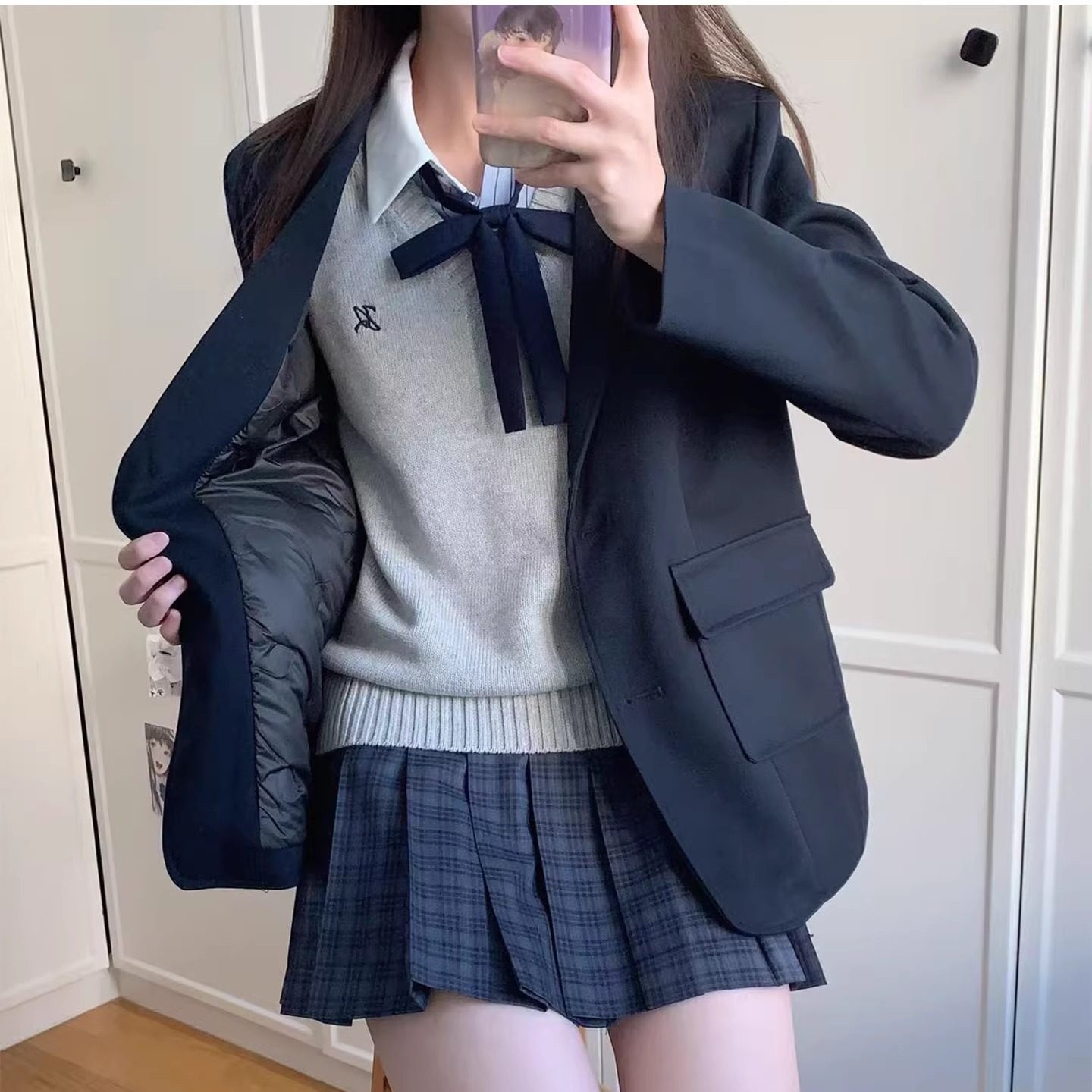 羽绒西服【津羽中】学院风学生西装宽松基础款外套搭配JK制服格裙,淘宝优惠券,粉丝福利购,淘宝优惠卷
