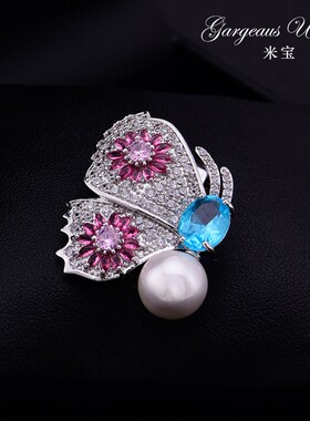 【福利秒杀】日韩简约轻奢高档水晶花朵丝带珍珠女士胸针胸花领针