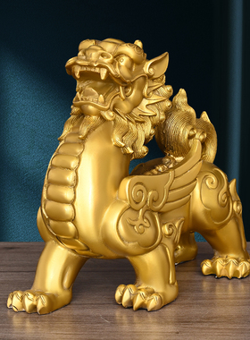 铜貔貅摆件独角飞天貔貅纯黄铜招财聚财办公室家居风水装饰品礼品