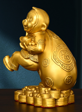 开运纯黄铜猴子摆件风水猴吉祥物十二生肖猴摆设猴摆件背钱袋福猴