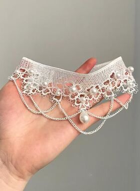 法式白色仿珍珠蕾丝项链女新款爆款颈链轻奢小众高级感锁骨链