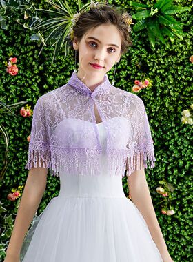 蕾丝披肩女秋冬季大码遮手臂外搭新娘礼服旗袍流苏小披风外搭薄款