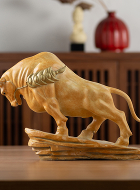 古铜官 开拓牛摆件铜工艺品办公桌博古架装饰品牛气冲天客厅摆设