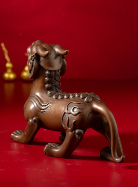 古铜官紫铜双角皮丘貔貅摆件一对客厅博古架电视柜办公桌家居摆设