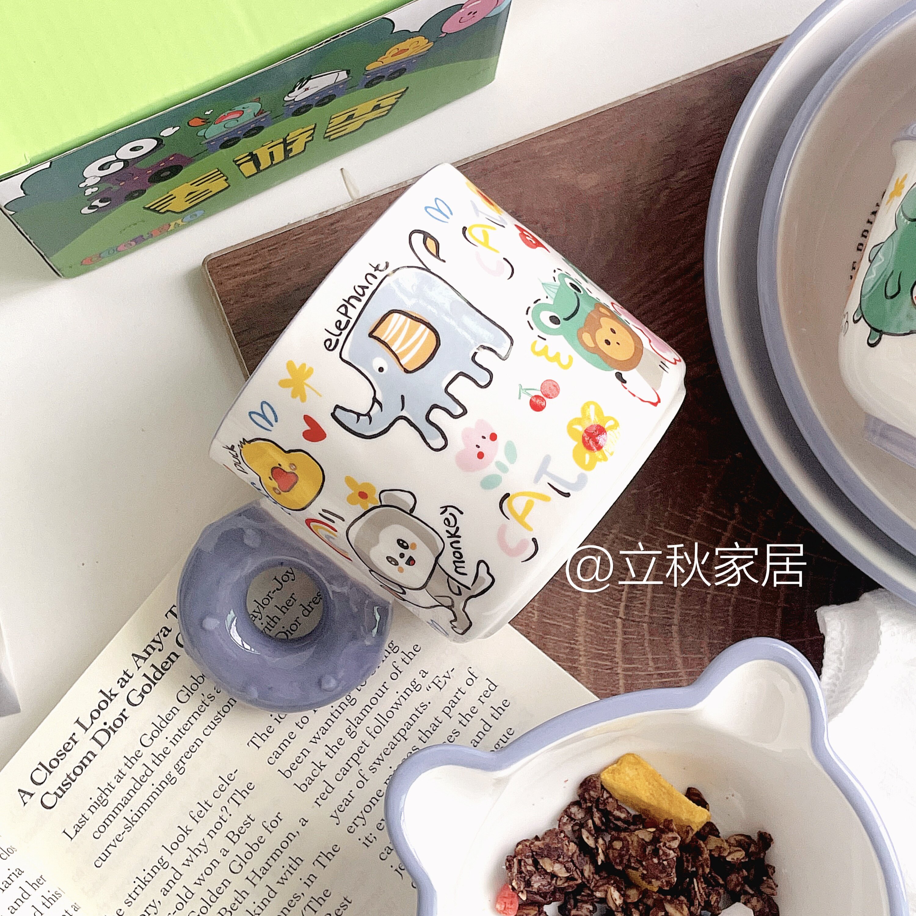 卡通彩绘涂鸦陶瓷碗家用釉下彩餐具大面碗可爱碗儿童小饭碗盘