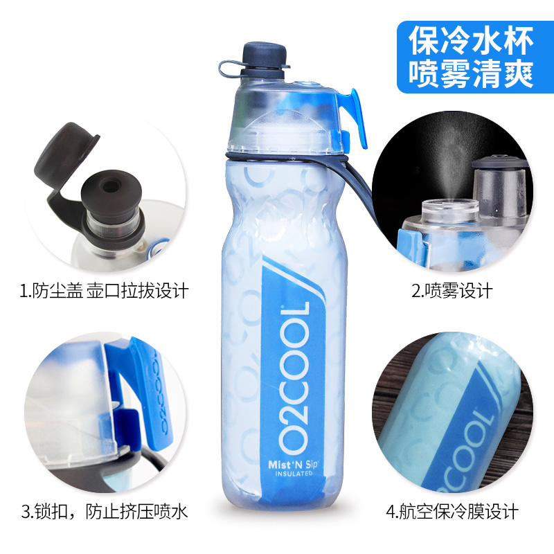 美国O2COOL网红带喷雾水壶儿童夏天保冷可以会喷水的运动降温水杯 - 图2