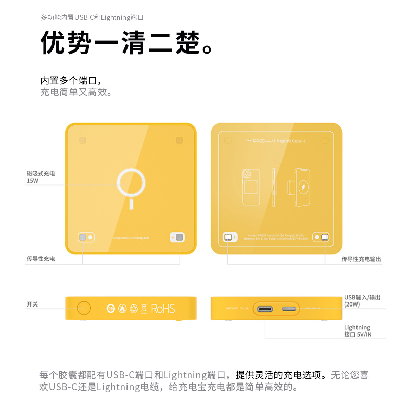 mipow磁吸款无线充电宝快充便携无线电源适用iphone15promax苹果14苹果13系列手机外接电池移动电源 - 图0