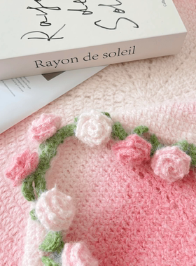玫瑰花束毯子手工diy编织