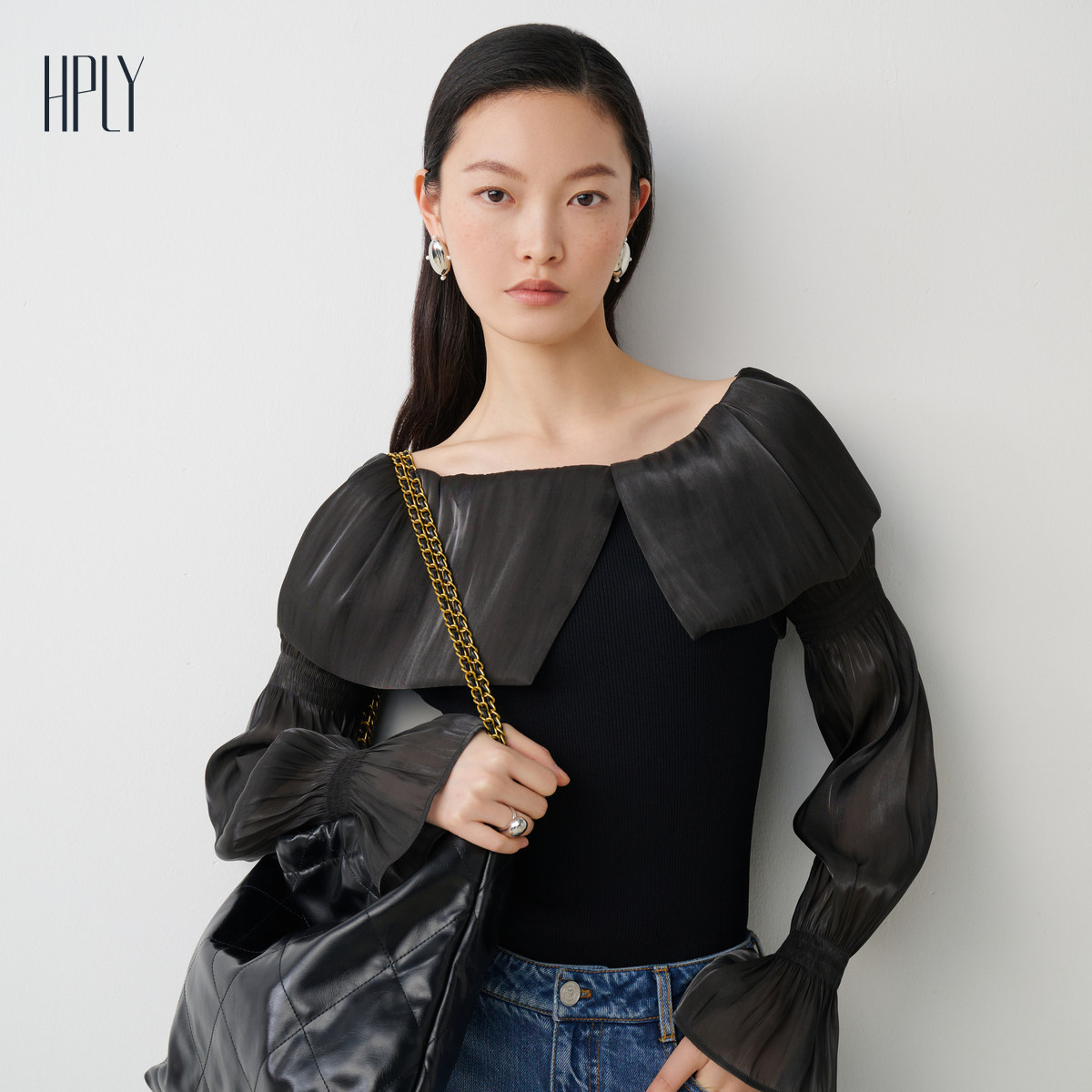 【商场同款】HPLY荷比俪秋季新款女一字肩针梭相拼修身毛衫,淘宝优惠券,粉丝福利购,淘宝优惠卷