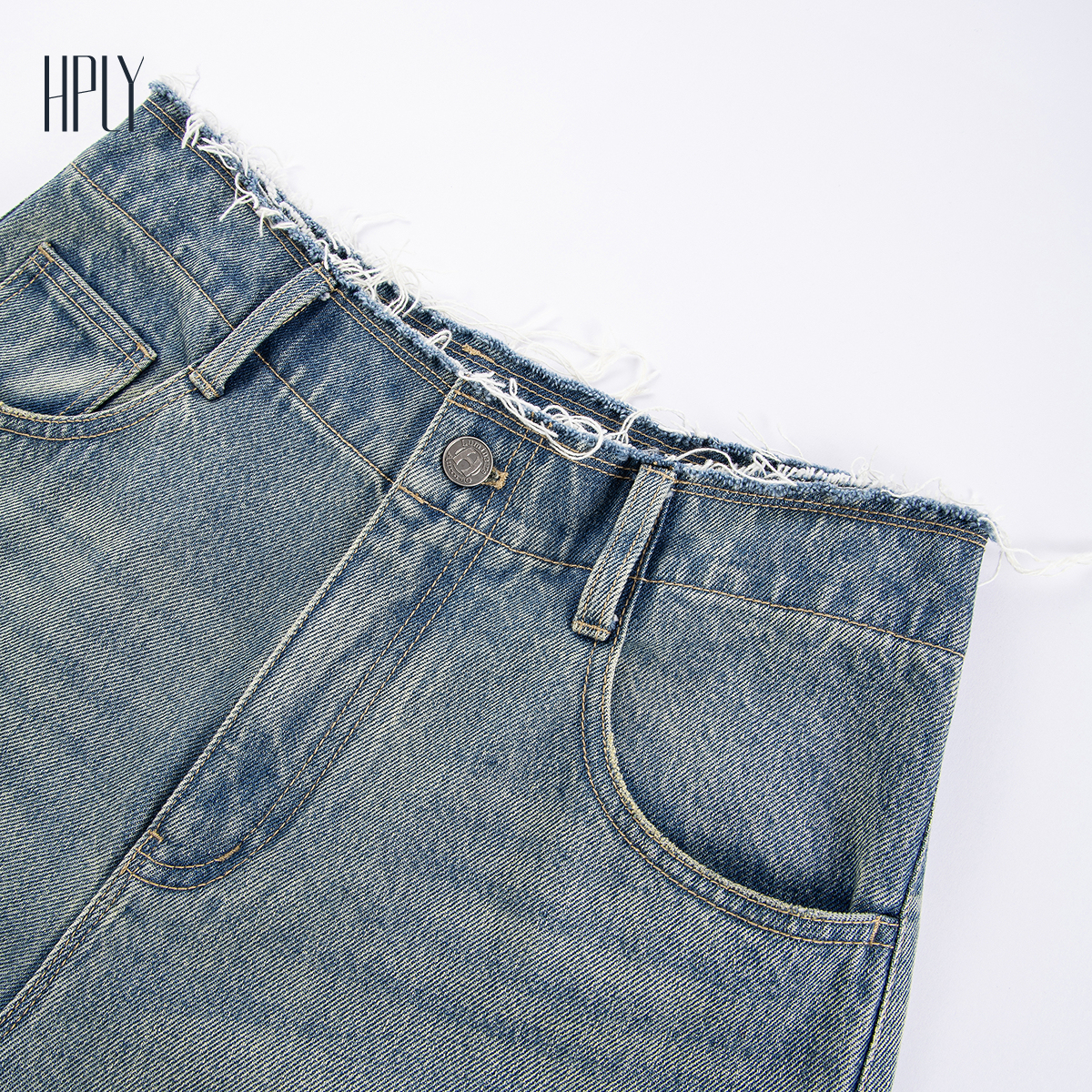 【商场同款】HPLY荷比俪2025冬新款女复古中高腰宽松长款牛仔裤 - 图3