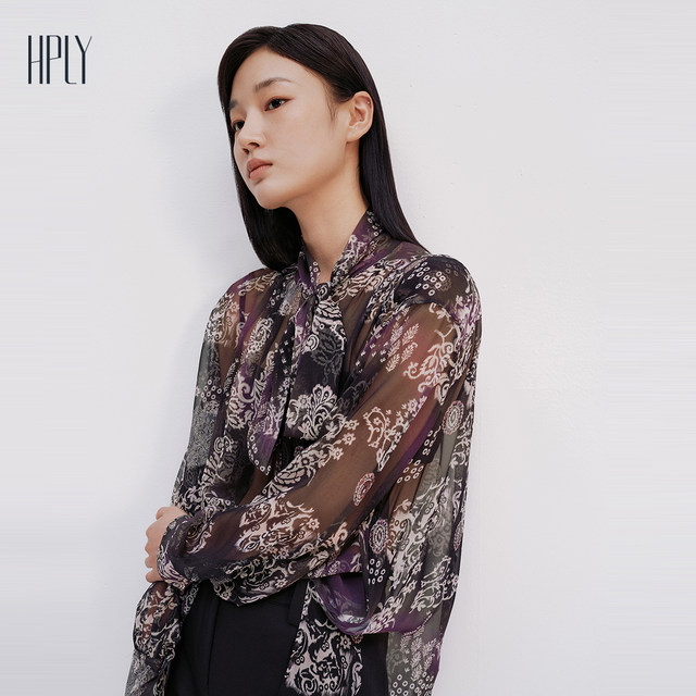 HPLY 25 summer ໃຫມ່ຂອງແມ່ຍິງ mulberry silk ພິມເສື້ອ commuter ອ່ອນແລະ elegant