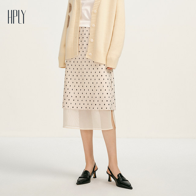 HPLY 2025 spring new women's straight polka-dot slim commuting skirt