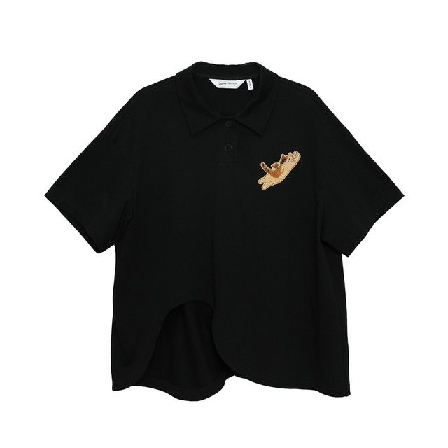 MOVEUP 2025 summer new style.FUN series pure cotton polo collar embroidered chapter short T-shirt for women