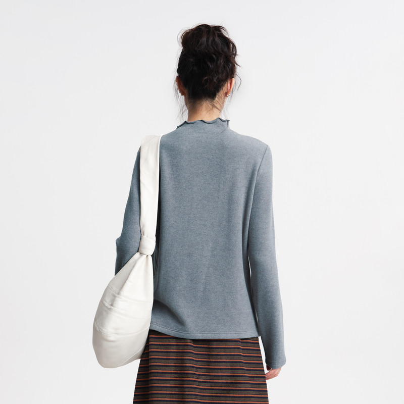 MOVEUP幻走2025冬季新款双面德绒小高领撞色保暖休闲短款T恤女 - 图1