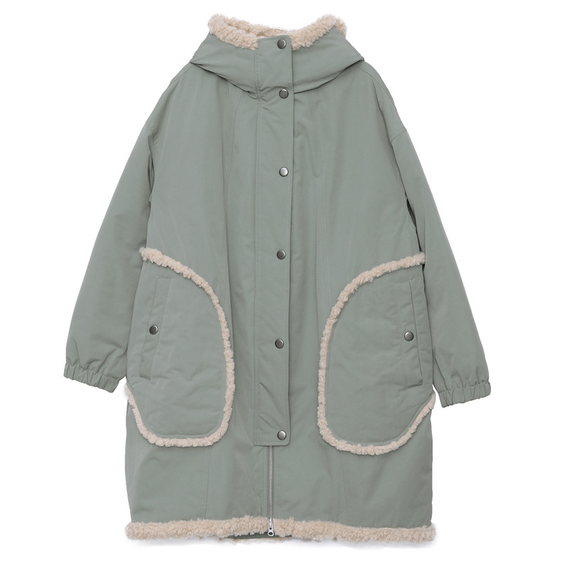 MOVEUP幻走2025冬季新款.FUN系列连帽毛绒撞布贴袋长款棉外套女,淘宝优惠券,粉丝福利购,淘宝优惠卷