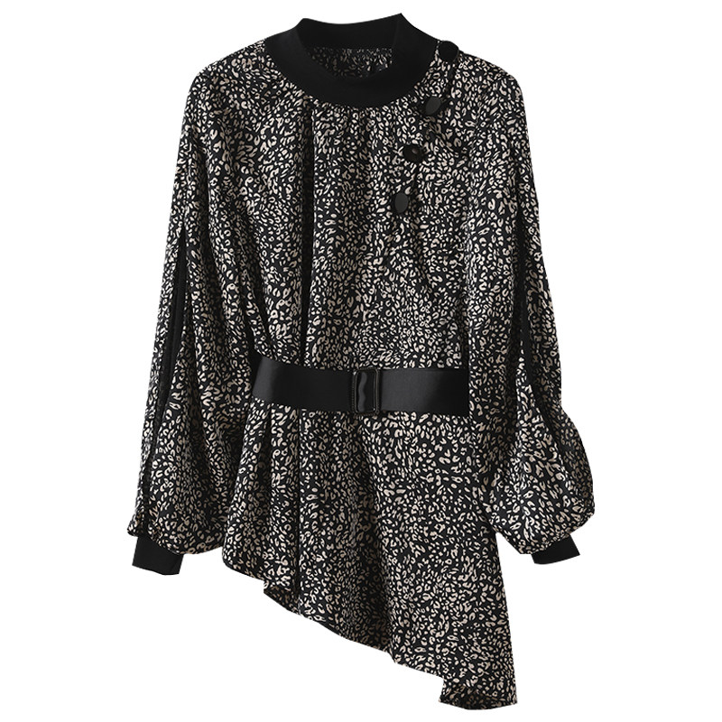 女设计感小众印花蝙蝠袖透视秋衬衫 拉墨客衬衫