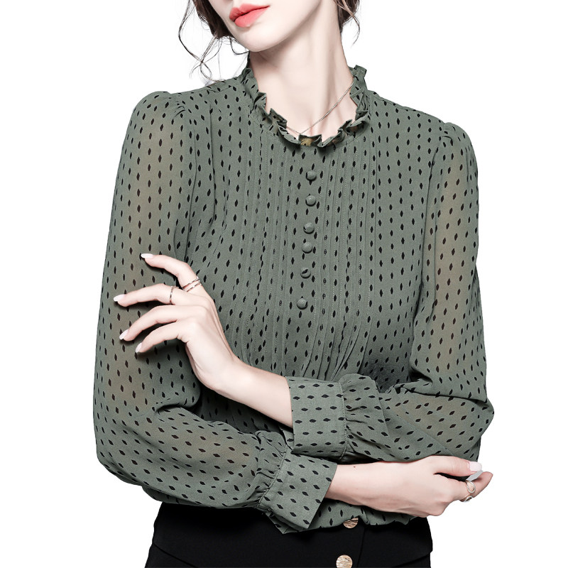 早秋新款2020复古波点木耳领衬衫 拉墨客衬衫