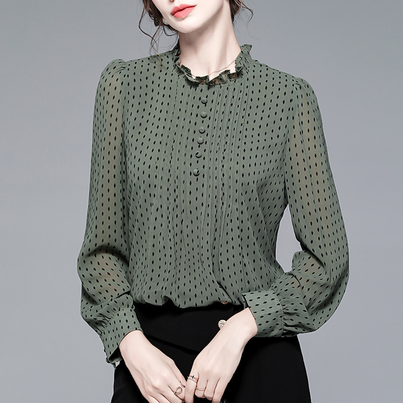 早秋新款2020复古波点木耳领衬衫 拉墨客衬衫