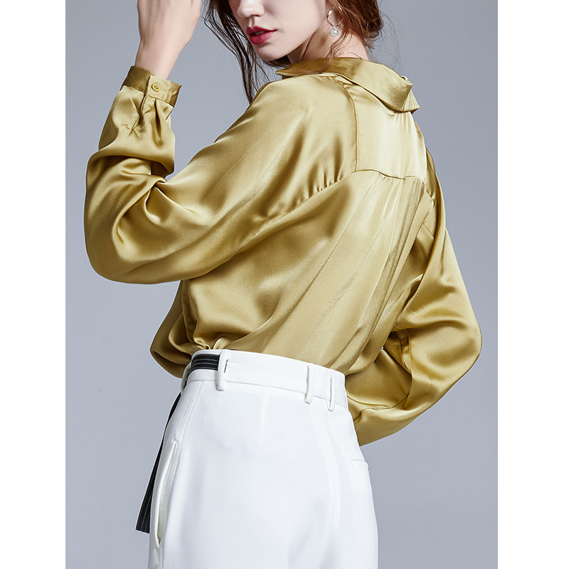 欧货洋气v领长袖雪纺女士慵懒衬衫 拉墨客衬衫