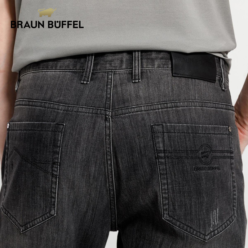 BRAUN BUFFEL/布兰施男士轻奢牛仔裤时尚通勤百搭直筒裤长裤